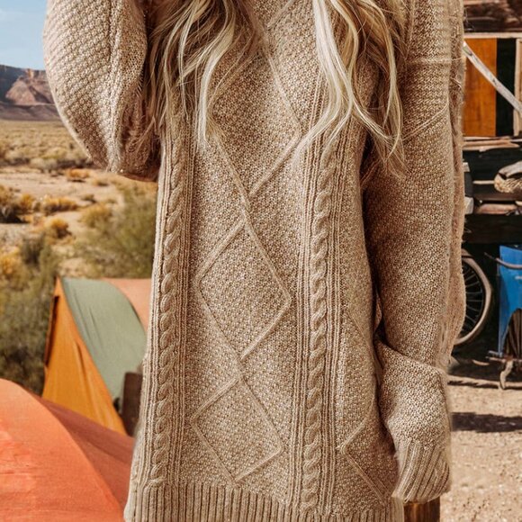 Cable Knit Drop Shoulder Sweater Dress - Picture 2 of 2